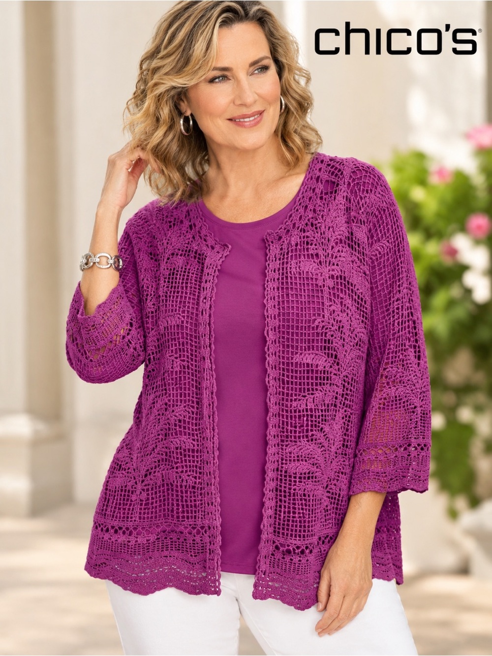 Chico’s 2 Piece Set Magenta Cardigan & Matching Knit Top NWT Size 4 (XXL)